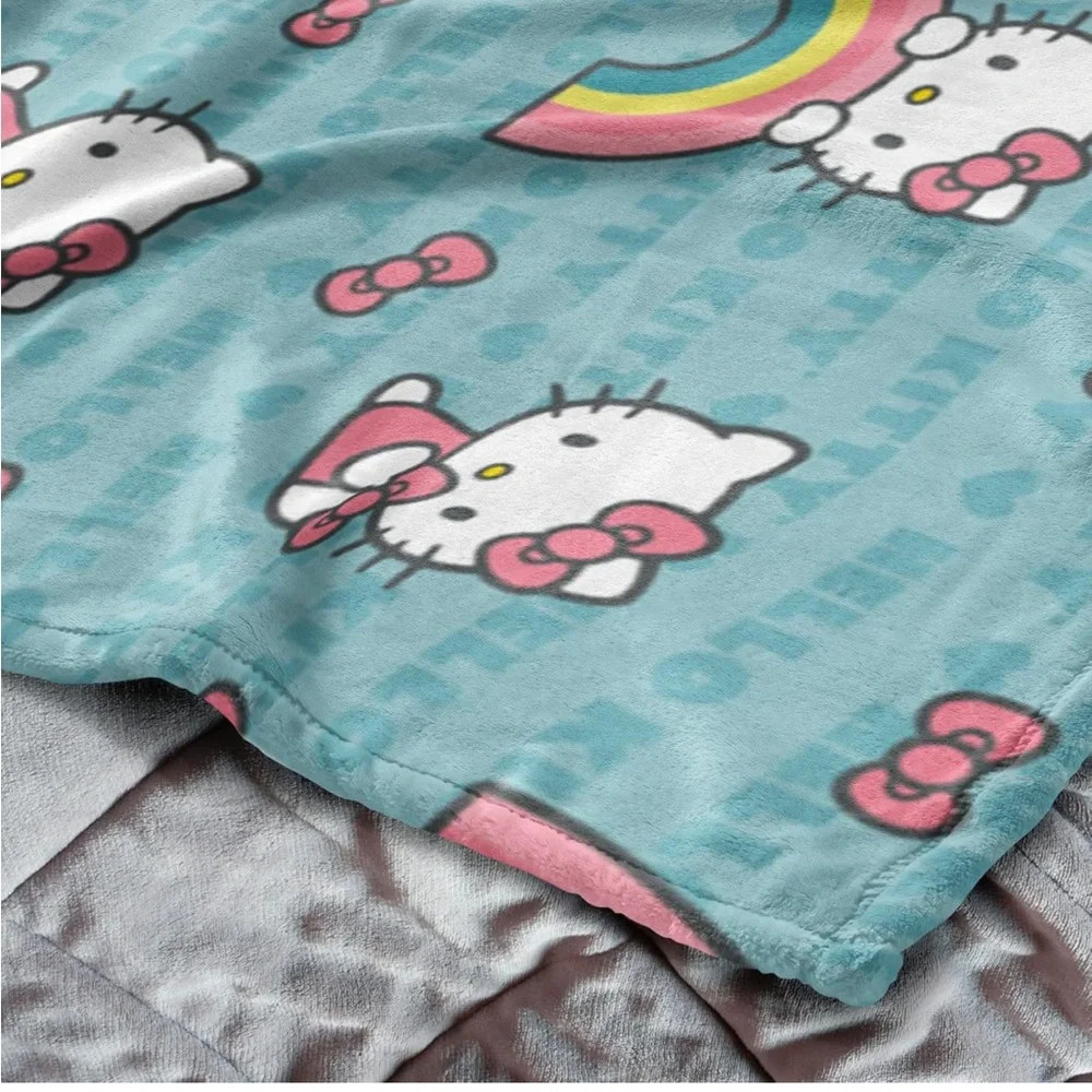 Hello Kitty Aqua Pink White Rainbow Print Throw